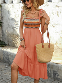 Women’s Tie Shoulder Square Neck Tiered Midi Dress – Trendy Summer Outfit for US Shoppers | TrandifyDeal