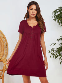 Notched Short Sleeve Mini Lounge Dress Trandify Deal