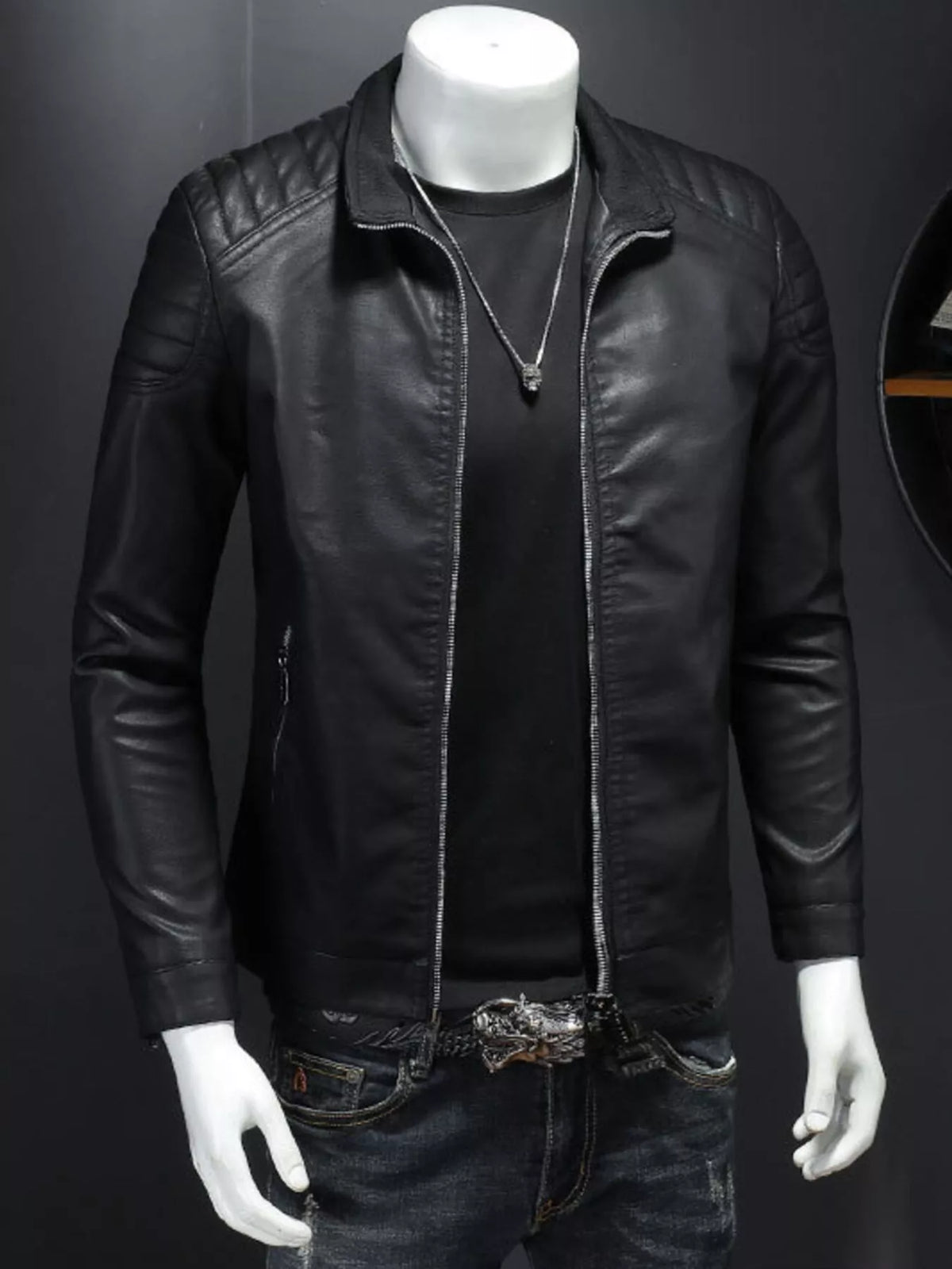 Plus Size Zip Up Jacket for Men - 100% PU