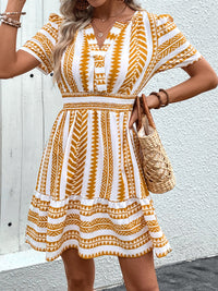 Perfee Geometric Notched Short Sleeve Mini Dress Trandify deal