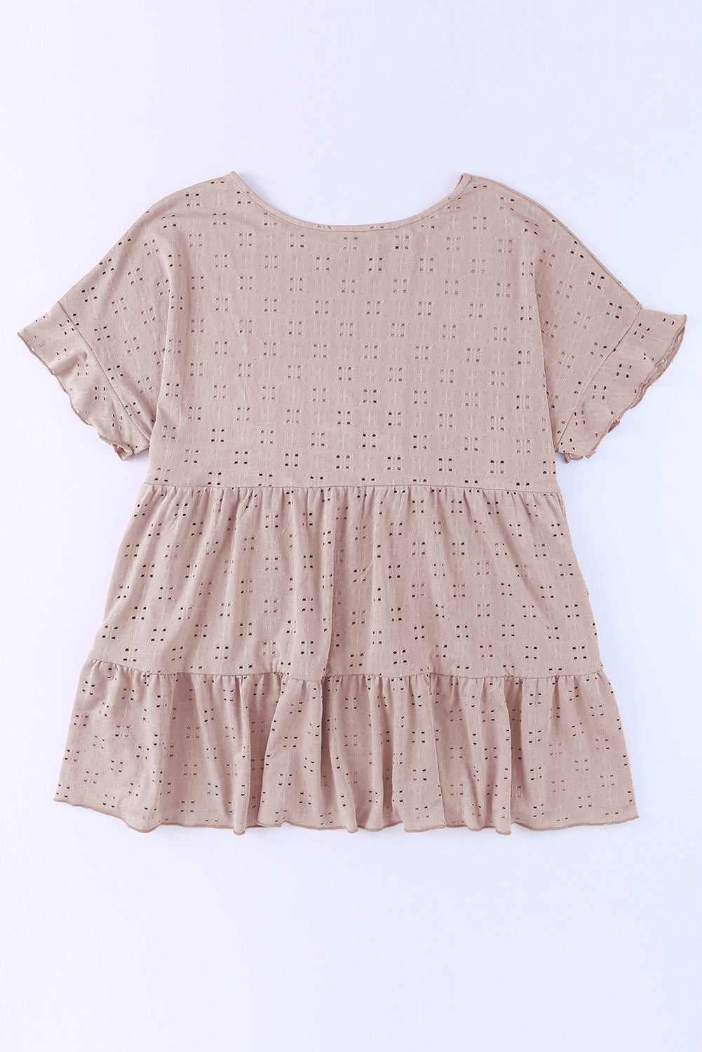 Plus Size Eyelet Round Neck Short Sleeve Blouse Trandify deal