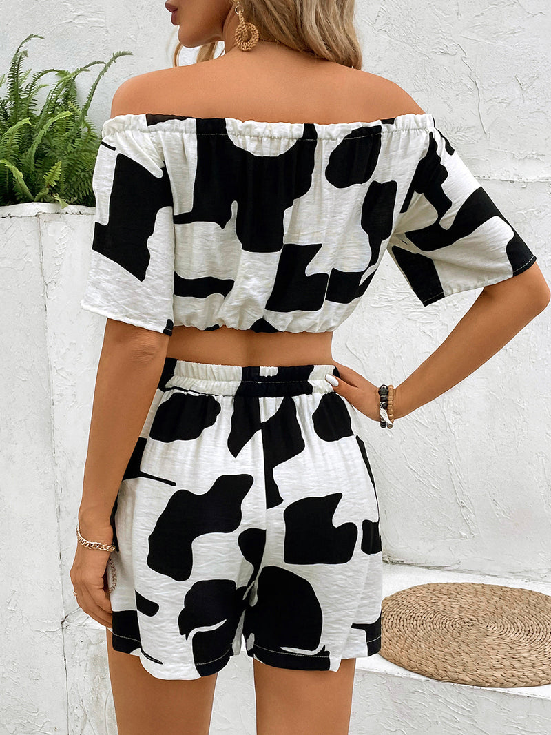 Perfee Drawstring Off-Shoulder Top and Shorts Set Trandify deal