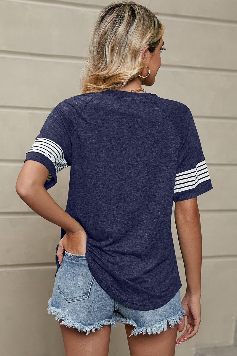 Striped Round Neck Short Sleeve T-Shirt Trandify deal