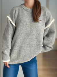 Contrast Trim Round Neck Dropped Shoulder Sweater Trandify Deal