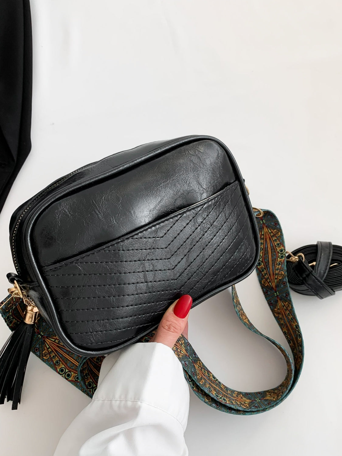 Tassel PU Leather Printed Strap Cassette Crossbody Bag Trandify Deal