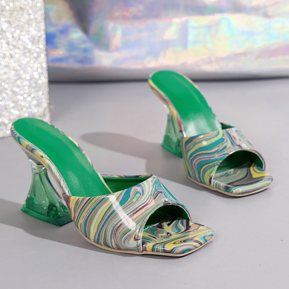 Contrast Peep Toe Mid Heels Sandals Trandify Deal