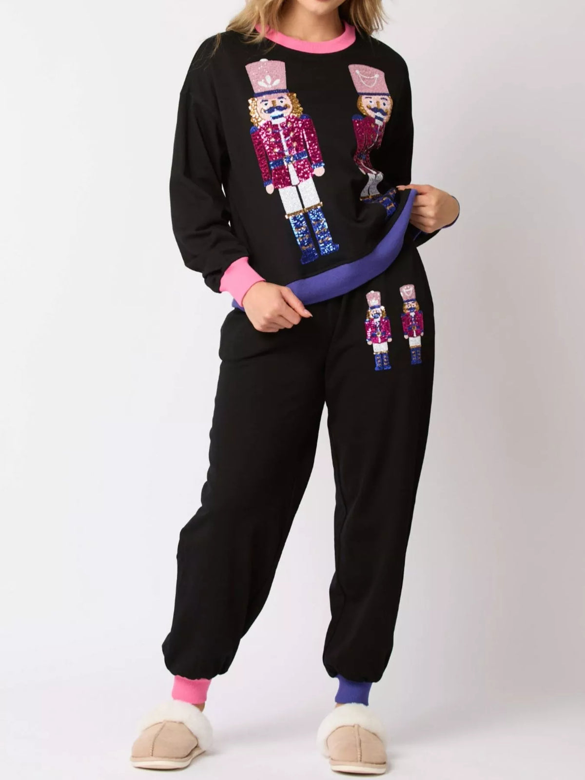Women's Sequin Loungewear Set - Nutcracker Holiday Pajamas