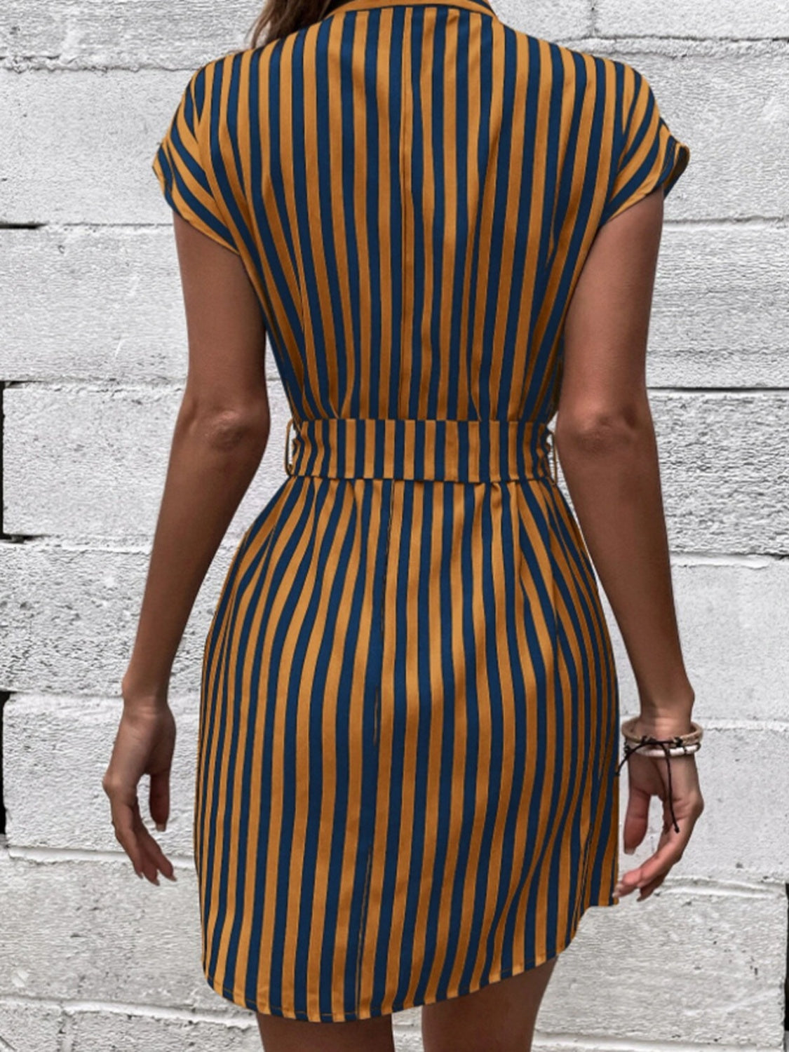 Tied Striped Cap Sleeve Mini Dress Trandify deal