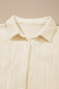 Textured Collared Neck Long Sleeve Shirt Trandify Deal