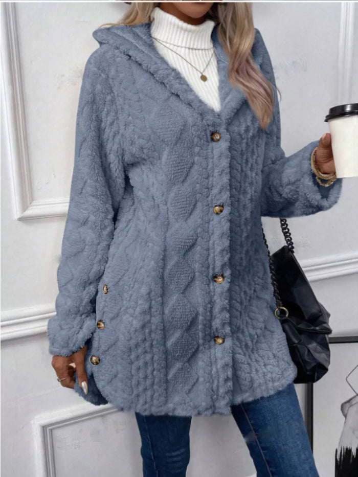 Women's Thick Fleece Jacket | Button-Down Hooded Outerwear