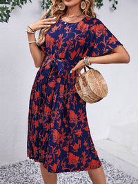 Printed Round Neck Short Sleeve Dress Trandify deal