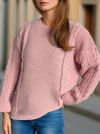Cable-Knit Round Neck Long Sleeve Sweater Trandify Deal