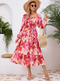 Printed Long Sleeve Midi Dress Trandify Deal