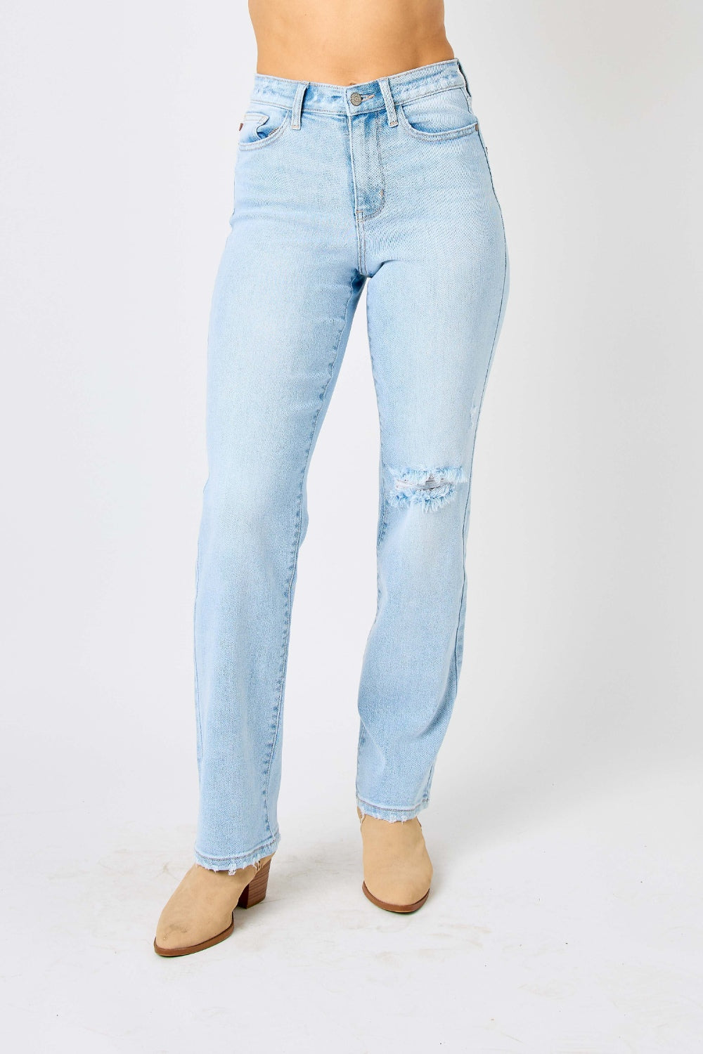 Judy Blue Full Size High Waist Distressed Straight Jeans Trandify deal