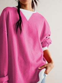 Contrast Trim Round Neck Long Sleeve Sweatshirt Trandify Deal