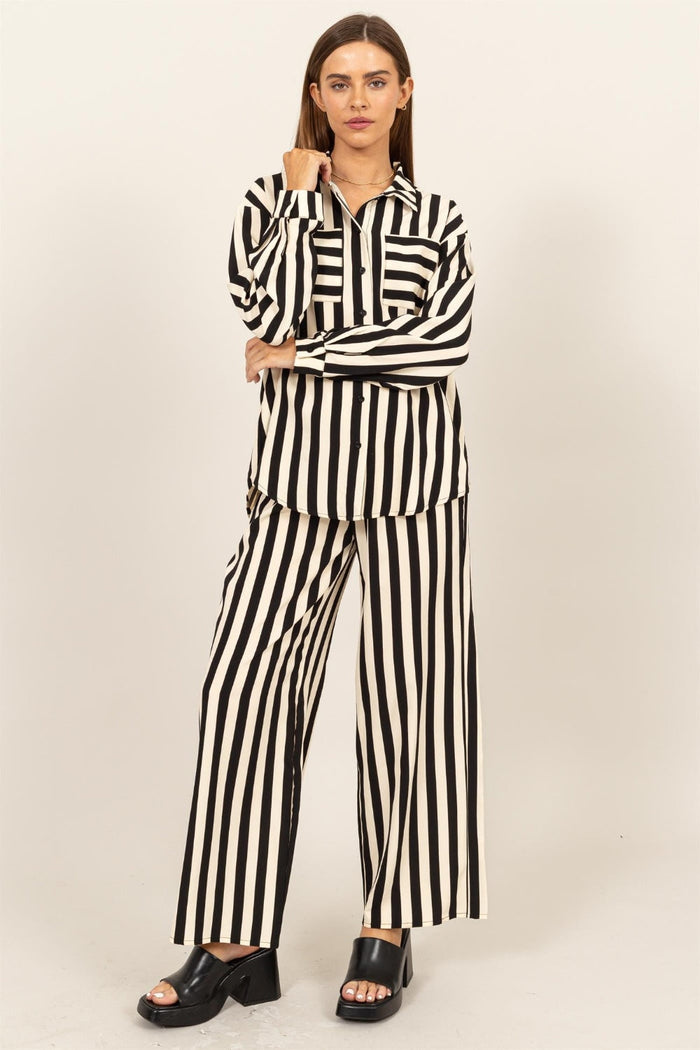 HYFVE Striped Button Up Shirt and Pants Set Trandify Deal