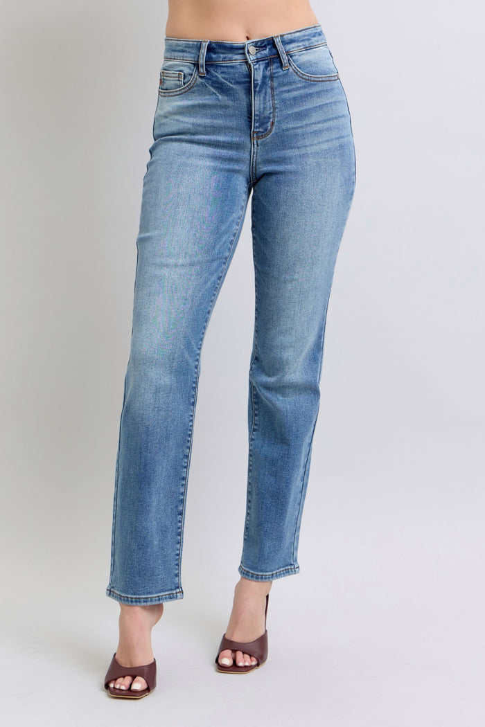 Judy Blue Full Size Run Vintage Wash Thermal Straight Jeans Trandify Deal