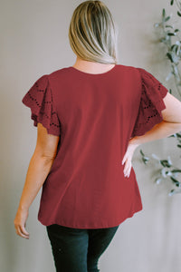 Plus Size Eyelet Round Neck Short Sleeve Blouse Trandify deal