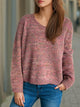 Heathered V-Neck Long Sleeve Sweater Trandify Deal