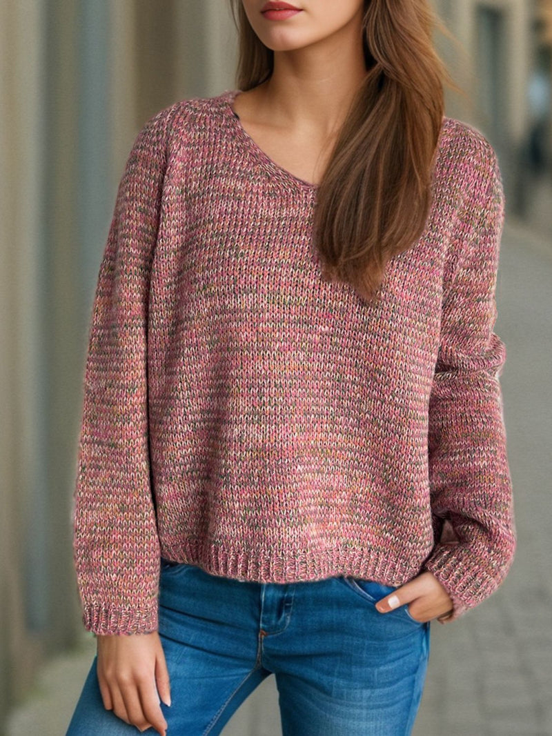 Heathered V-Neck Long Sleeve Sweater Trandify Deal