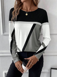 Contrast Round Neck Long Sleeve T-Shirt Trandify Deal