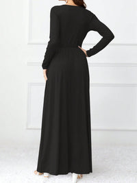 Pocketed Surplice Long Sleeve Maxi Dress Trandify Deal