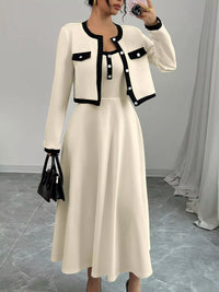 Contrast Trim Maxi Dress and Cardigan Set