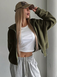 Honey Zip Up Long Sleeve Cropped Jacket Trandify Deal