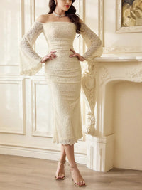 Women’s off-shoulder boho dress with flare sleeves – summer fashion