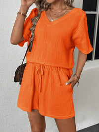 V-Neck Half Sleeve Top and Shorts Set - Trandify Deal