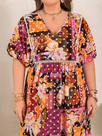 Plus Size Printed V-Neck Half Sleeve Maxi Dress Trandify Deal