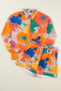 Printed Button Up Long Sleeve Top and Shorts Set Trandify Deal