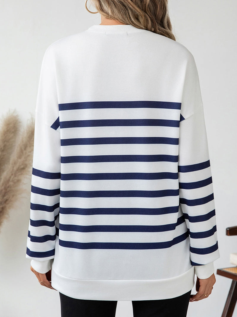 Striped Round Neck Long Sleeve T-Shirt Trandify Deal
