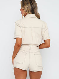 Pocketed Button Up Top and Shorts Set Trandify Deal