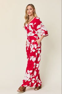 Double Take Full Size Printed Tie Back Wide Leg Jumpsuit Trandify deal