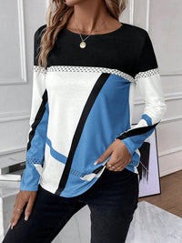 Contrast Round Neck Long Sleeve T-Shirt Trandify Deal