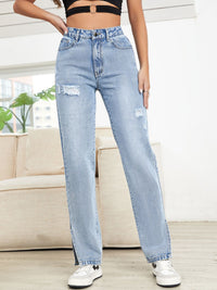 Trendy Distressed Slit Straight Leg Jeans for Women – TrandifyDeal