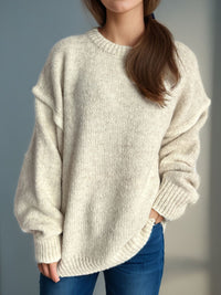 Contrast Trim Round Neck Dropped Shoulder Sweater Trandify Deal