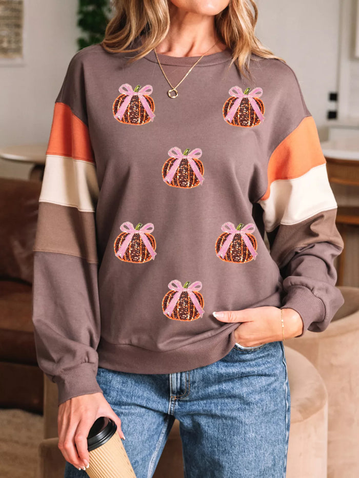 Sparkle Pumpkin Sequin Sweatshirt Pullover Top