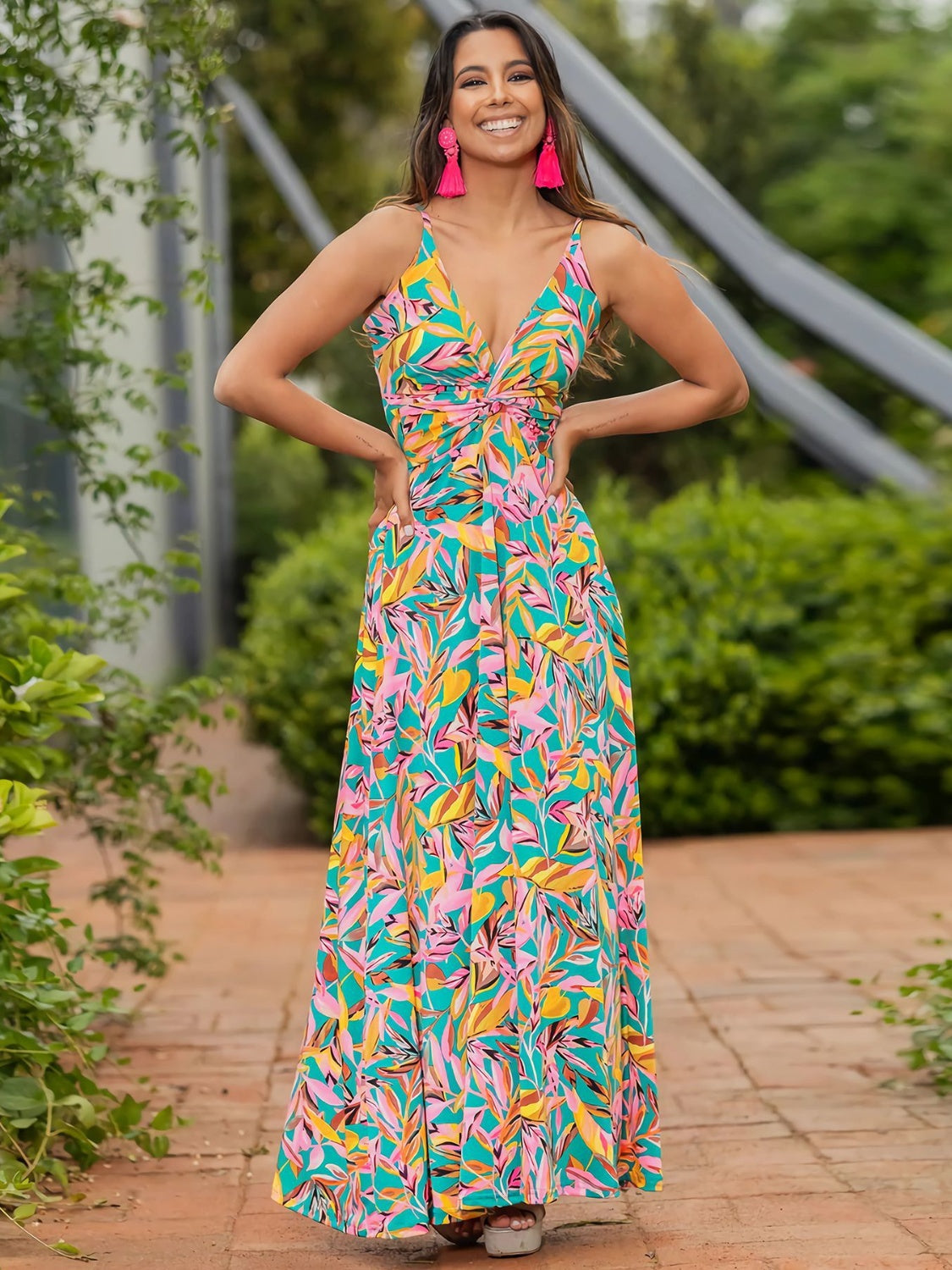 Twisted Printed V-Neck Cami Dress Trandify deal