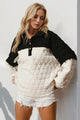 Double Take Quarter Button Contrast Long Sleeve Quilted Sweatshirt Trandify Deal