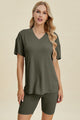 Basic Bae Full Size Ribbed V-Neck Short Sleeve Top and Shorts Set Trandify deal