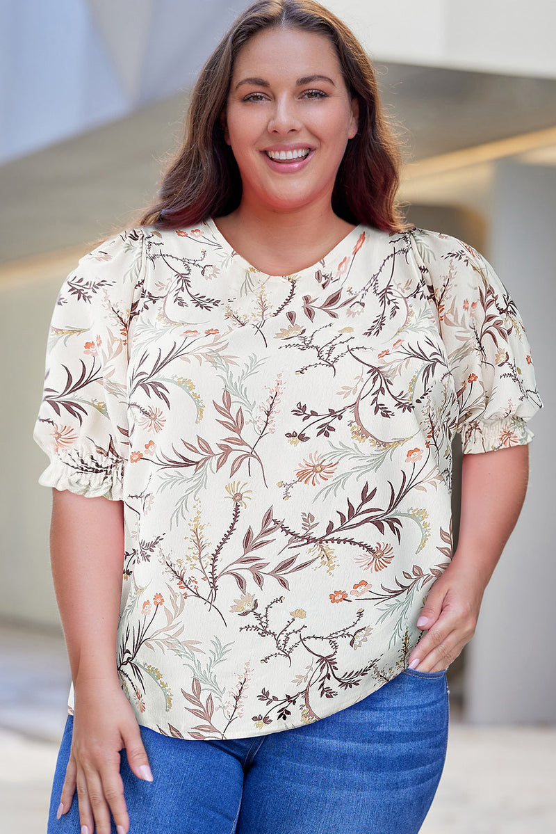 Plus Size Floral Fuff Sleeve Top Trandify deal