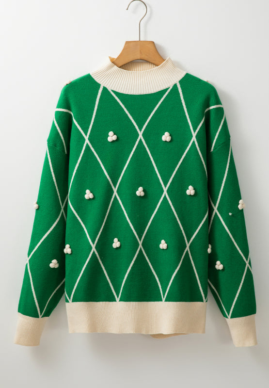 Diamond Pattern Contrast Trim Mock Neck Sweater Trandify Deal