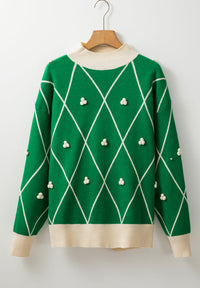 Diamond Pattern Contrast Trim Mock Neck Sweater Trandify Deal