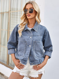 Studded Long Sleeve Denim Jacket Trandify deal