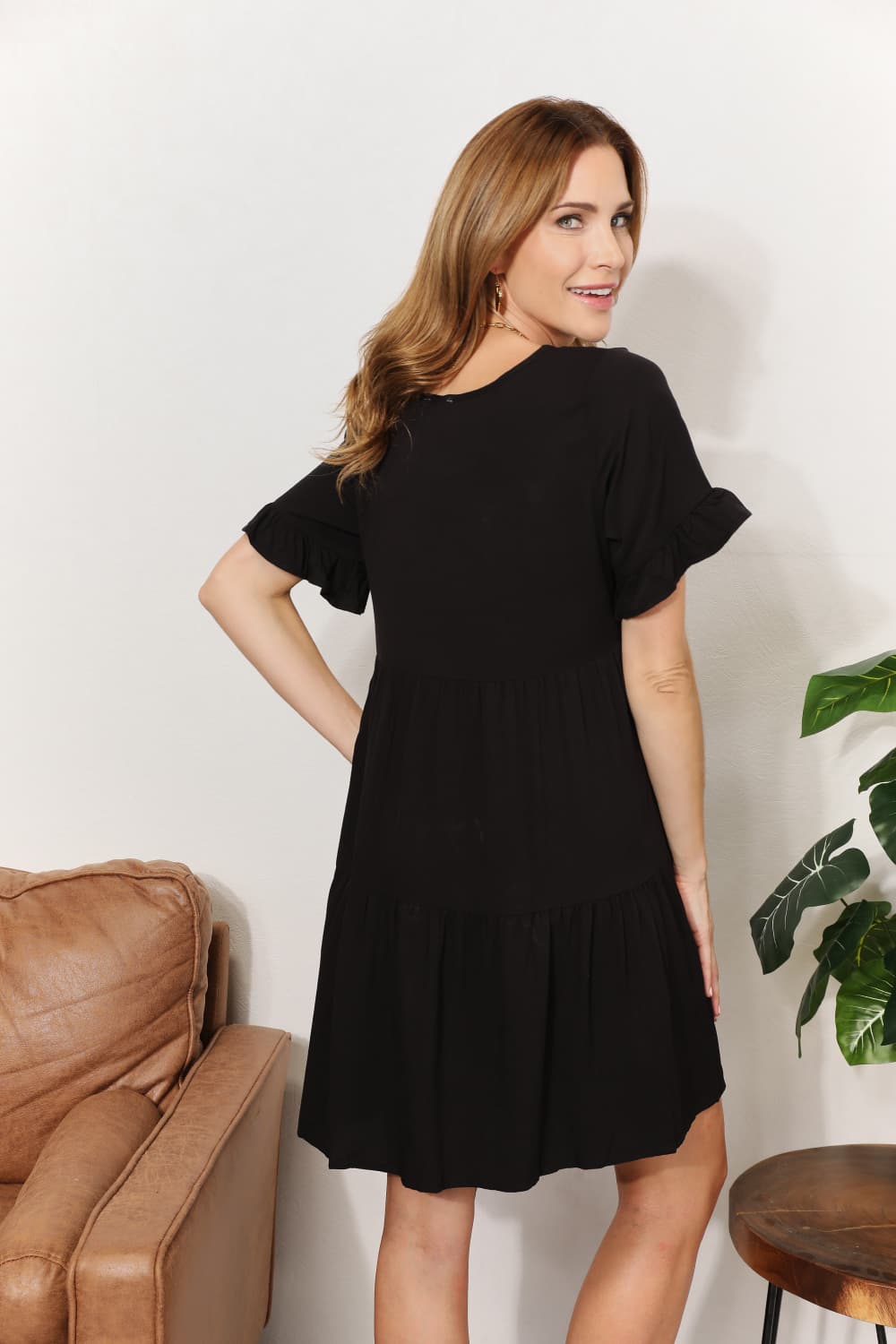 V-Neck Flounce Sleeve Tiered Dress Trandify deal