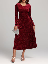 Flower Print V-Neck Long Sleeve Midi Dress Trandify Deal