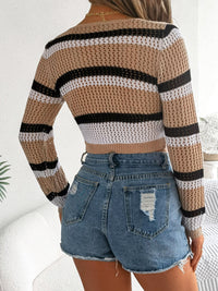 Tied Openwork Long Sleeve Knit Top Trandify deal