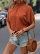 Swiss Dot Mock Neck Half Sleeve Blouse Trandify deal